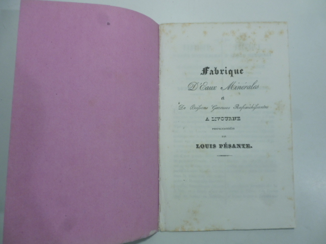 Fabrique d'eaux minerales et de boissons gazeuses rafraichissantes a Livourne perfectionnees par Louis Pesante